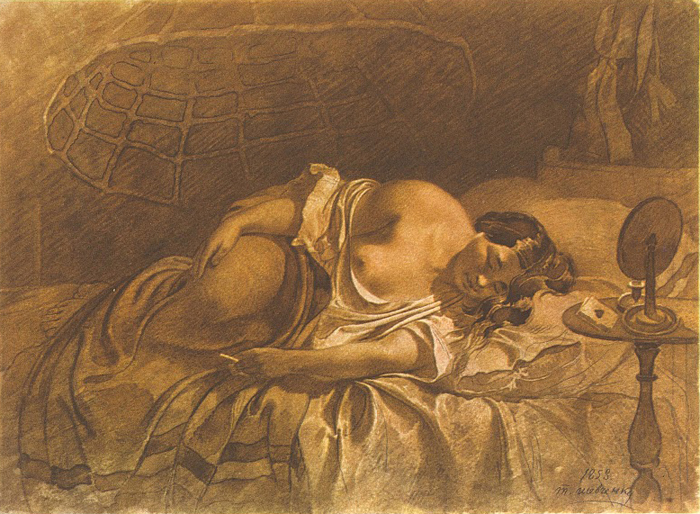 Тарас Шевченко. Одна в своем доме. 1858. Бумага, сепия. Национальный музей Тараса Шевченко, Киев. Демонстрируется в рамках проекта «Аут 3. Сны наяву» в Национальном музее Тараса Шевченко, Киев